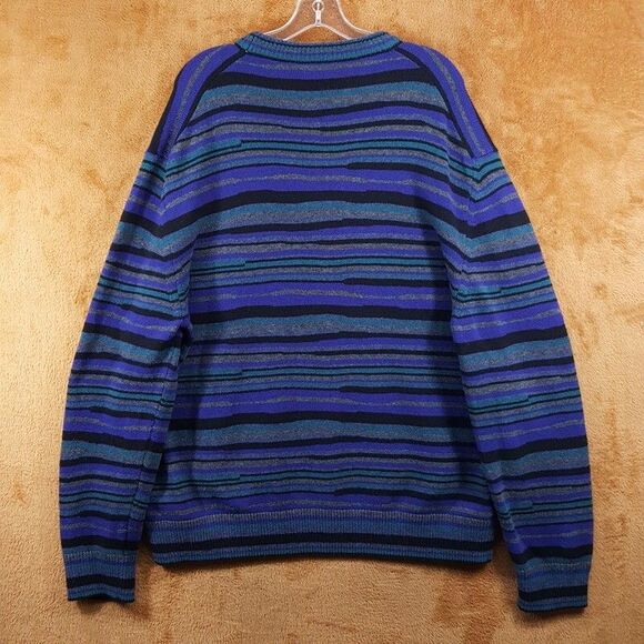 PAUL SMITH Mens Sweater XXL Blue Purple Stripe Pullover Crew Wool Knit Logo $325 - Picture 3 of 8